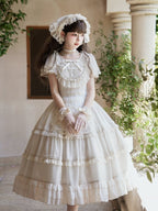 Beige Dots Tulle Flutter-Sleeve Lolita OP Dress with Embroidered Waist Belt - image 5