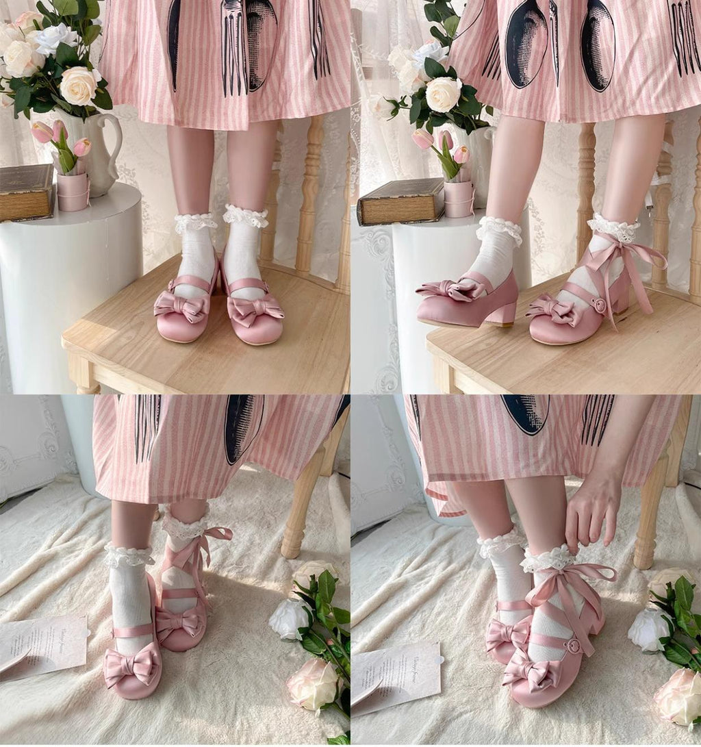 Sissi Satin Bow Sweet Lolita Low Heels - image 7
