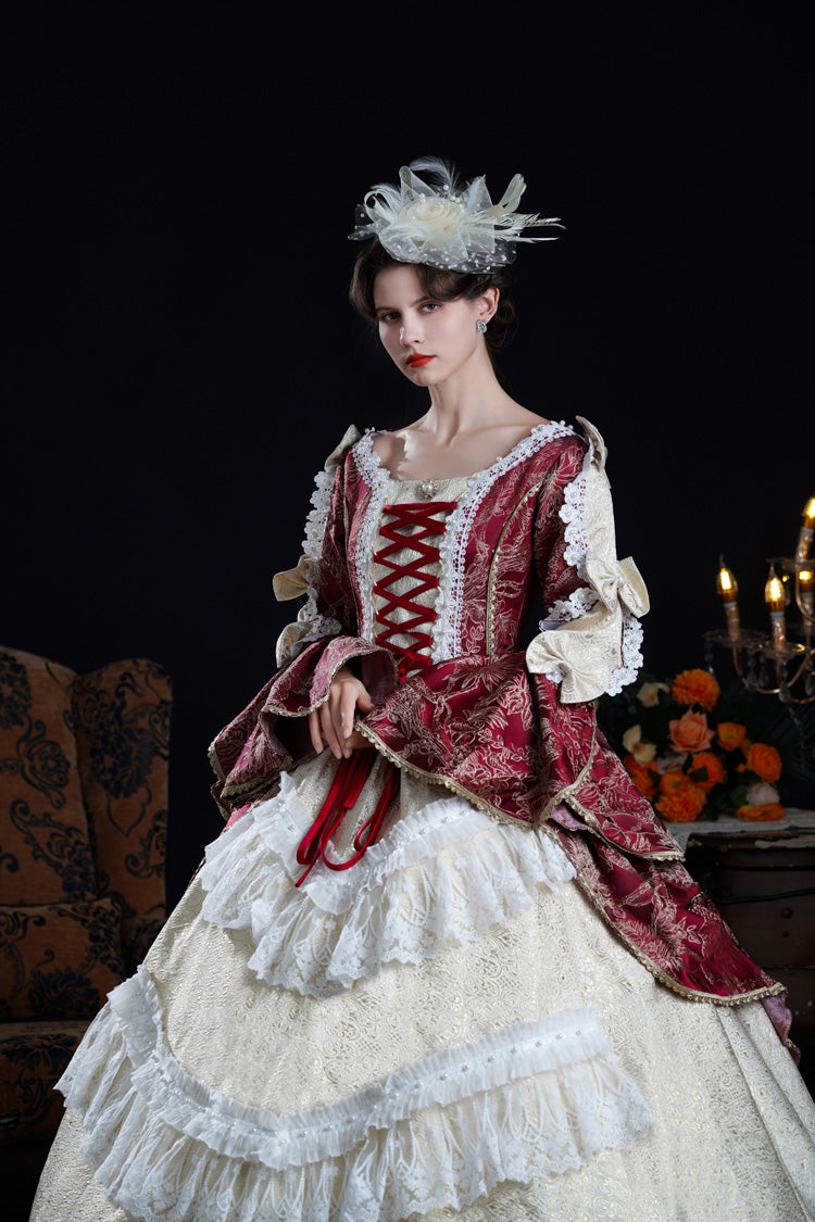 Wine and Ivory Classic Victorian Lolita Hime-Sleeve Dress - image 5