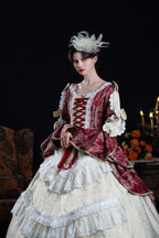 Wine and Ivory Classic Victorian Lolita Hime-Sleeve Dress - image 5