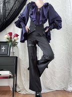 Lilac Lace-Up Ruffle Shirt with Black Flower Chains - Shi Zhi Mao - image 2