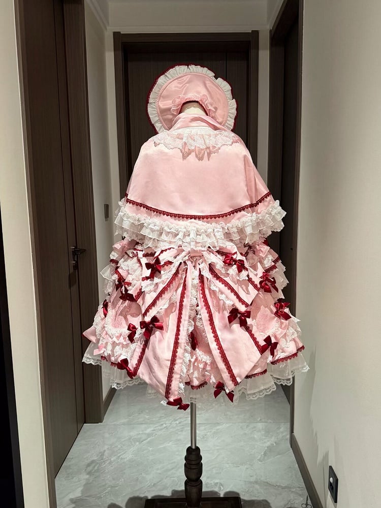 Teddy and Strawberry Embroidery Pink Sweet Lolita OP Dress Full Set - image 3