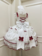 Sweet Princess Red and White Lolita JSK Dress, Veil and Bow Train Set - image 3