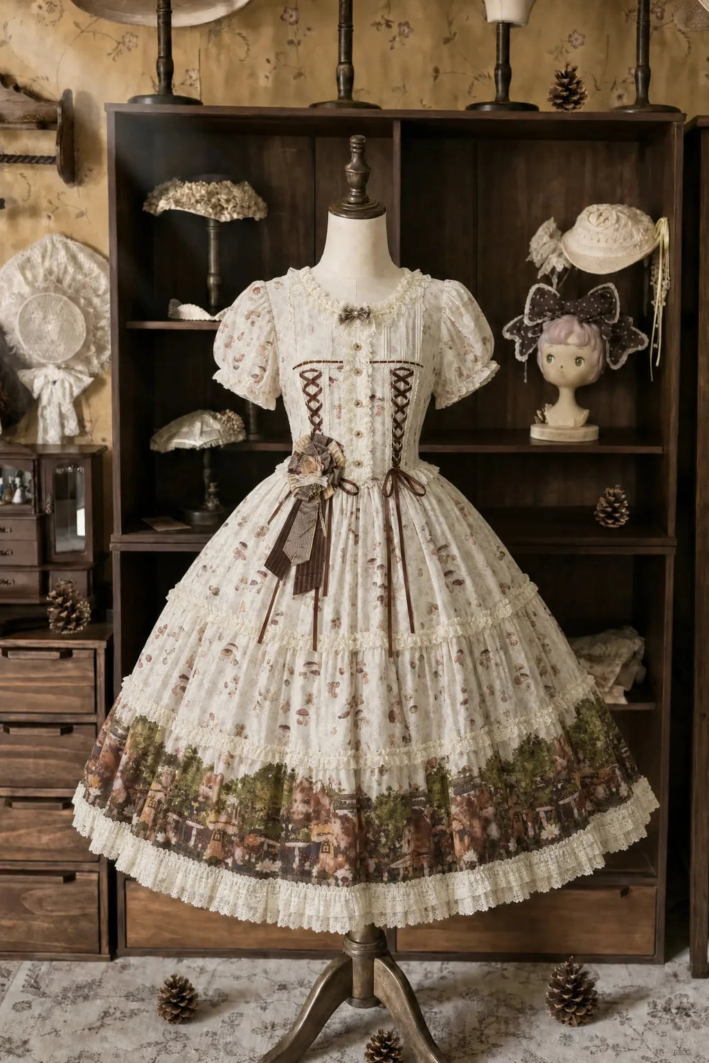 Squirrel Fairytale Cottage - Classic Lolita Long OP Dress and Accessories - image 1