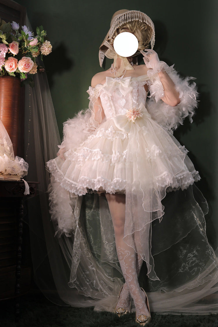 Multi-Layered Ruffled Bride Bow Pearl-Decorated Sweet Lolita JSK Dress Full Set 2 Versions - image 2