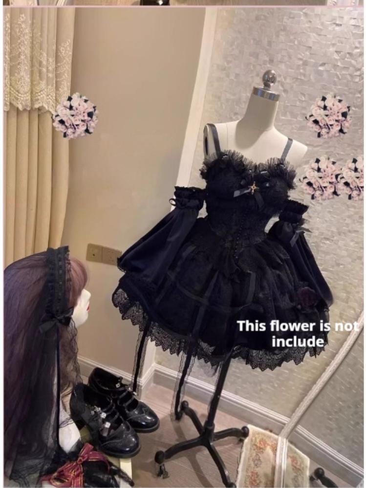 Rose Cage - Gothic Lolita Black Suspender Dress - image 13