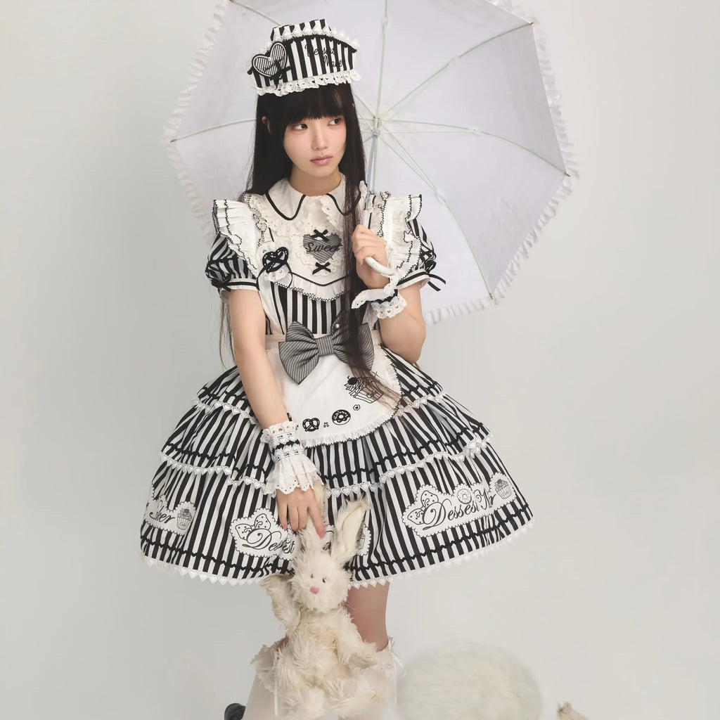 Sweet Butler - Maid Lolita Striped OP Dress, Embroidered Collar - image 22