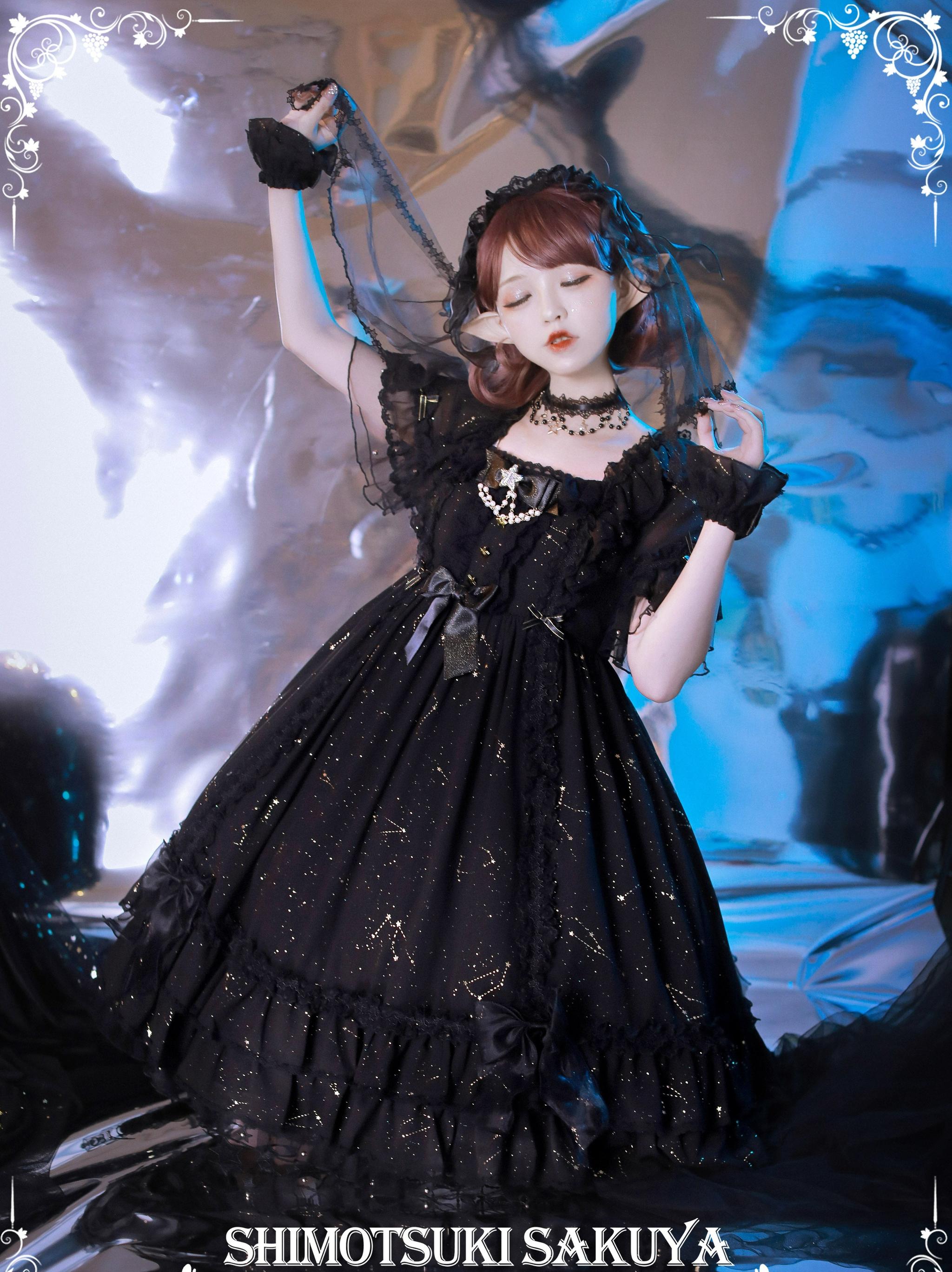 Whisper of Stars - Vintage Lolita Black OP Dress, Constellation-Themed - image 14