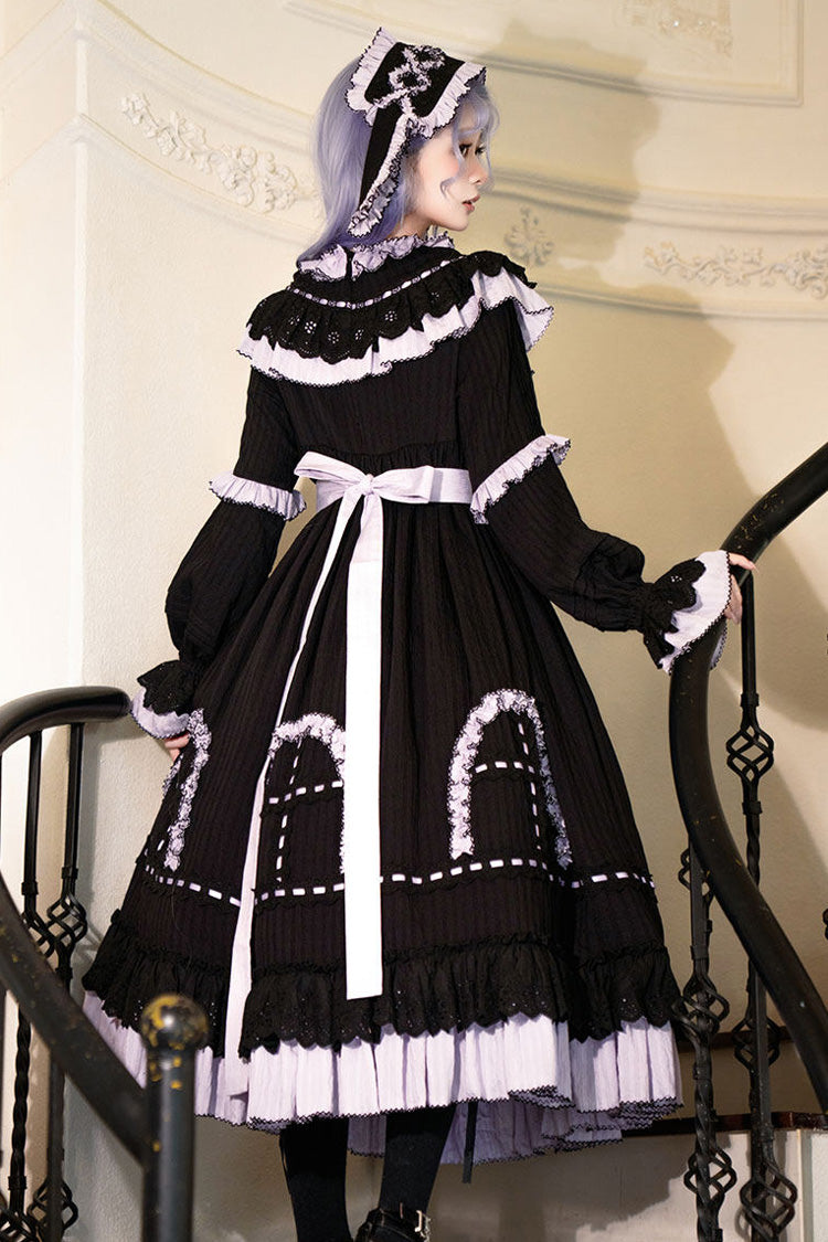 Twin Lilian - Round Collar Long Sleeves Double-Layered Ruffled Bow Lace-Up Gothic Lolita Dress - image 11