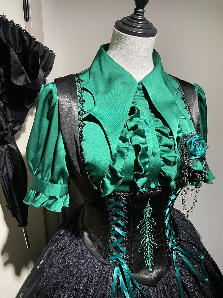 Green Rosette and Skull Print Gothic Corset JSK - image 9