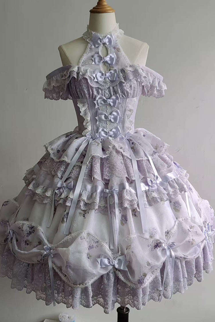 Halterneck Sweet Lolita JSK Dress with Head Bow and Train - image 2