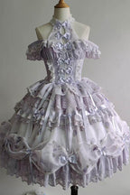 Halterneck Sweet Lolita JSK Dress with Head Bow and Train - image 2
