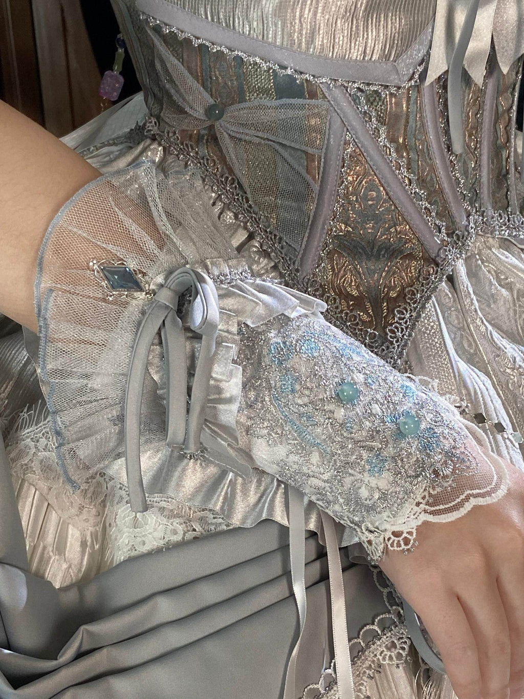 Candle Dragon Spirit - Fantasy White-Silver Lolita JSK Set - image 19