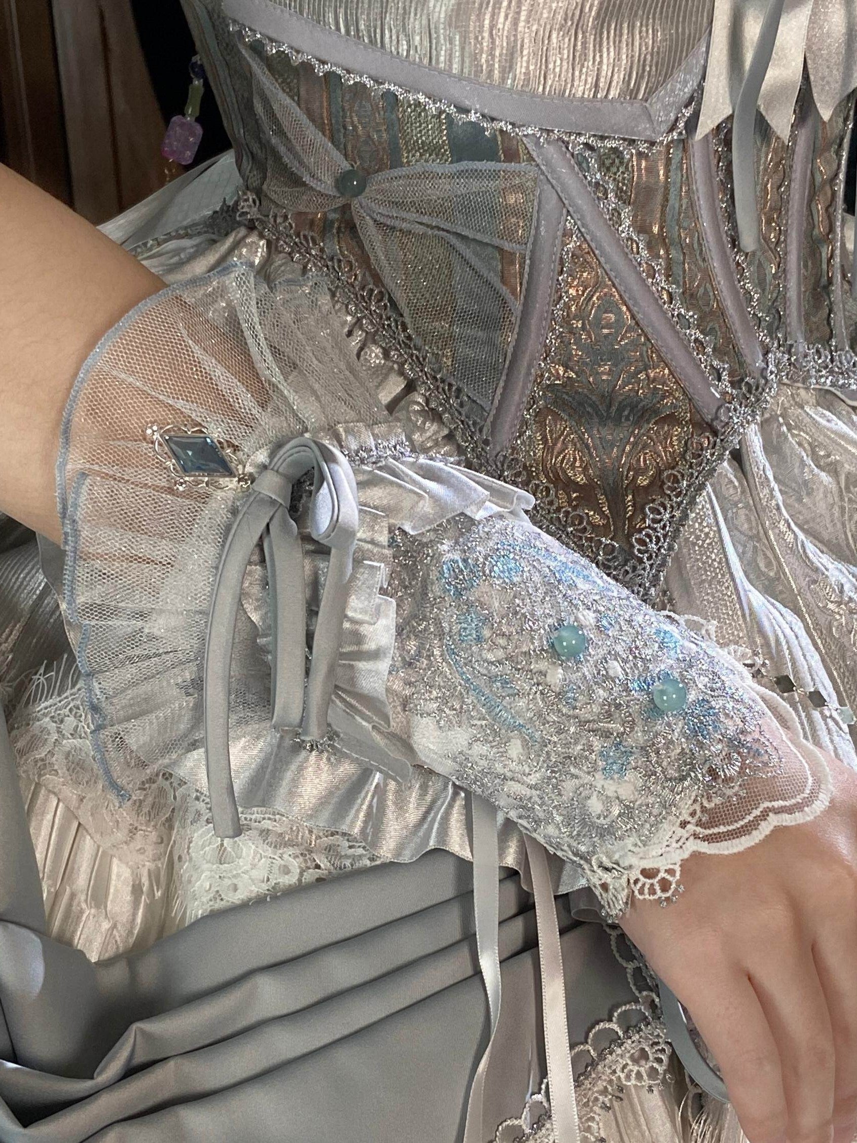 Candle Dragon Spirit - Fantasy White-Silver Lolita JSK Set - image 19