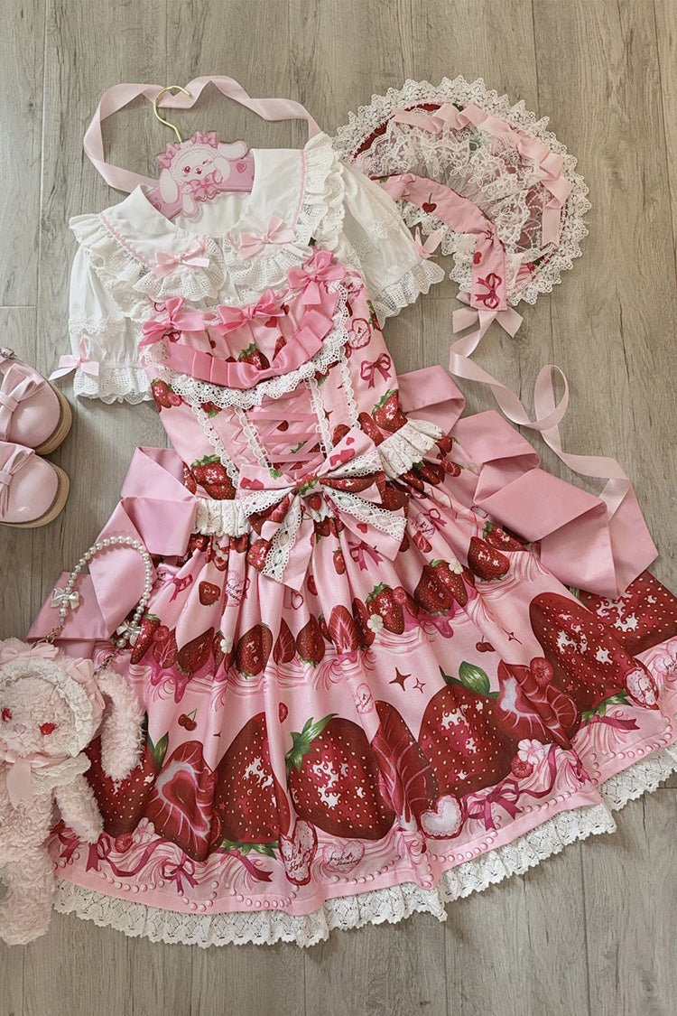 Sweet Berry Tale Strawberry Print Ruffle Bowknot Lace Sweet Lolita JSK Dress - image 6