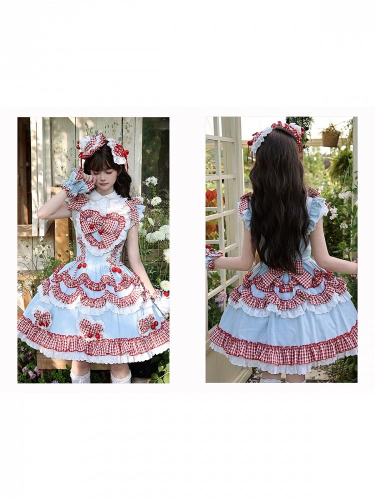 Scarlet and Navy Cherry Polka-Dot Lace JSK - Rosede Cheese - image 5