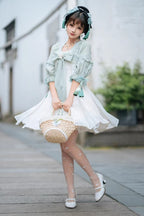 Half Sleeves Ruffled Bow Sweet Lolita Hanfu Dress - image 8