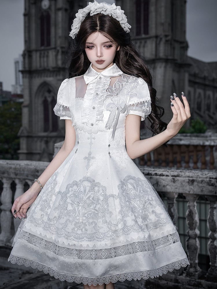 White Lily Embroidery Lace Gothic Lolita Dress - image 8