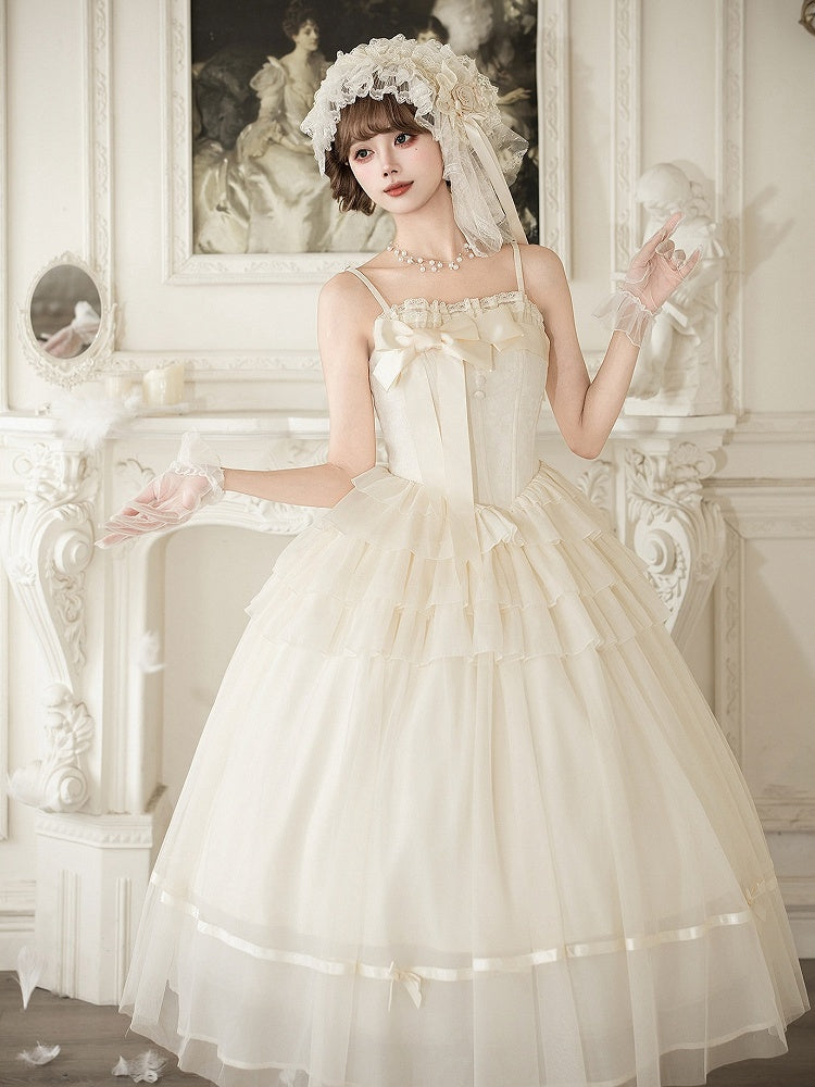 Creamy Boned Waist Elegant Long JSK Dress and Accessory Set - image 4