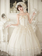 Creamy Boned Waist Elegant Long JSK Dress and Accessory Set - image 4