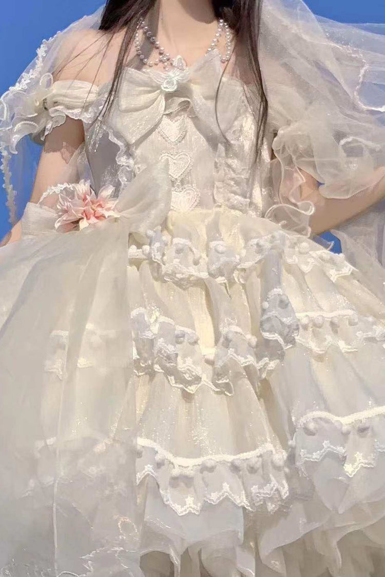 Multi-Layered Ruffled Bride Bow Pearl-Decorated Sweet Lolita JSK Dress Full Set 2 Versions - image 8
