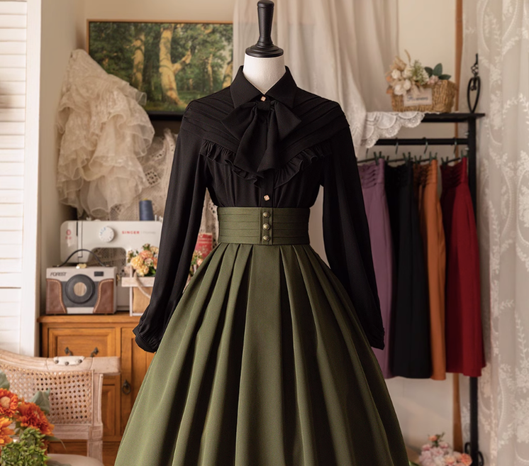 Forest Basket Elegant Lolita Blouse with Vintage Bow Tie - image 12