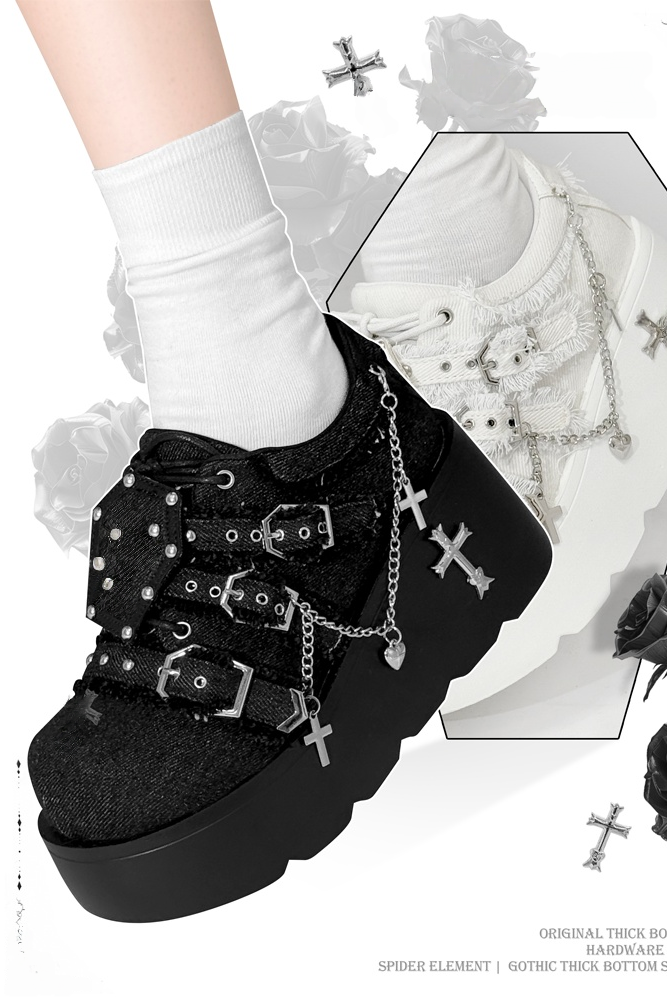 Dark Night Corridor - Punk Lolita Denim Low Platform Shoes - image 2