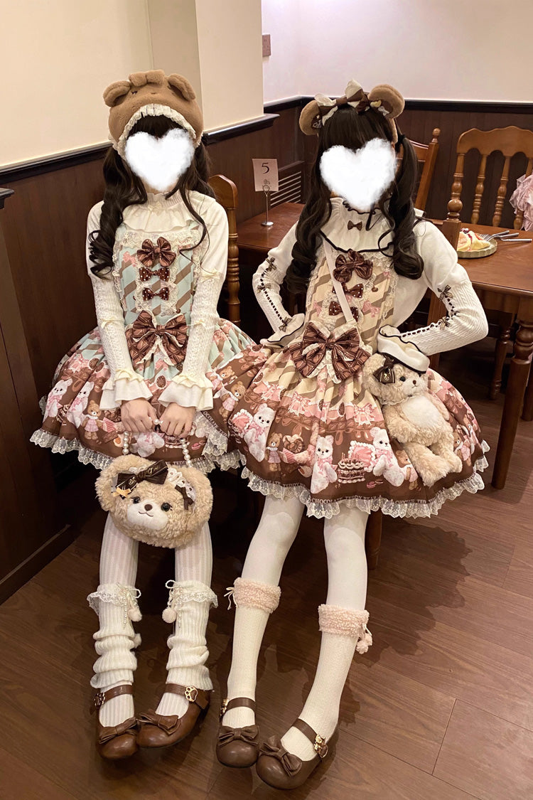 Chocolate Brownie - Sleeveless Printed Ruffled Bow Lace Sweet Lolita Strap Dress 2 Colors - image 12