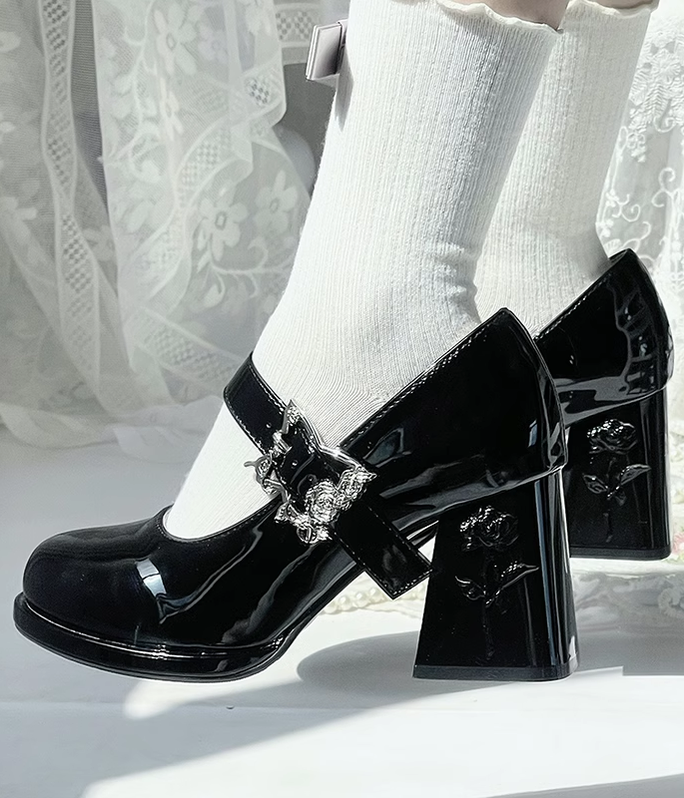 Wanxiang Cycle - Elegant Lolita Heels with Embossed Rose - image 4