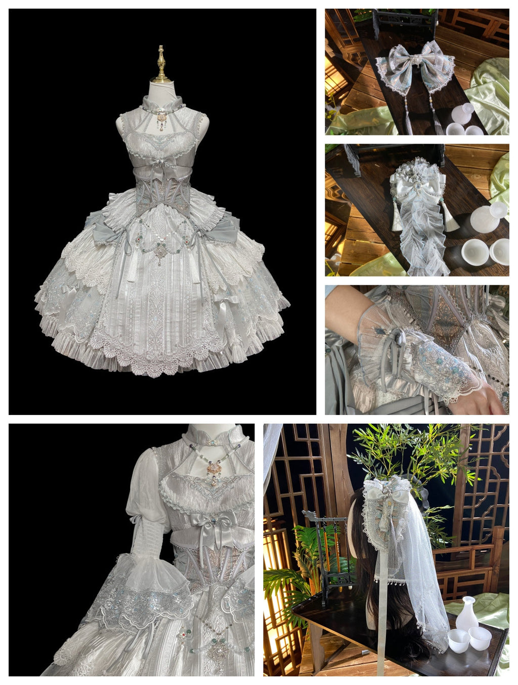 Candle Dragon Spirit - Fantasy White-Silver Lolita JSK Set - image 20