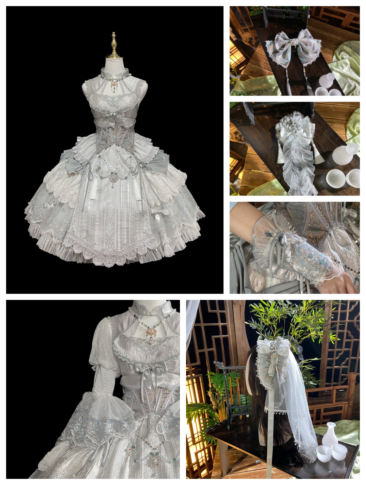 Candle Dragon Spirit - Fantasy White-Silver Lolita JSK Set - image 20