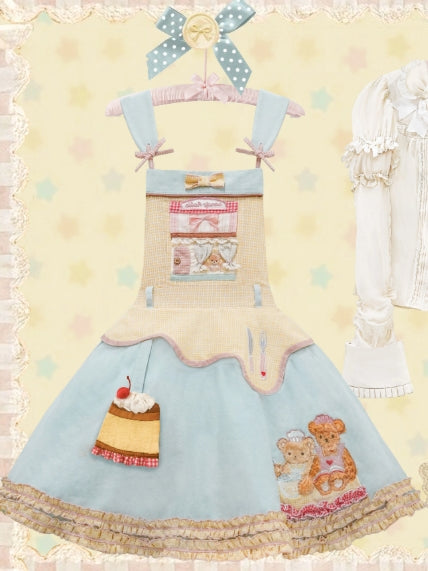 Teddy Bear Bakery Embroidered Cake Applique Sweet Lolita Suspender Skirt Set - image 12