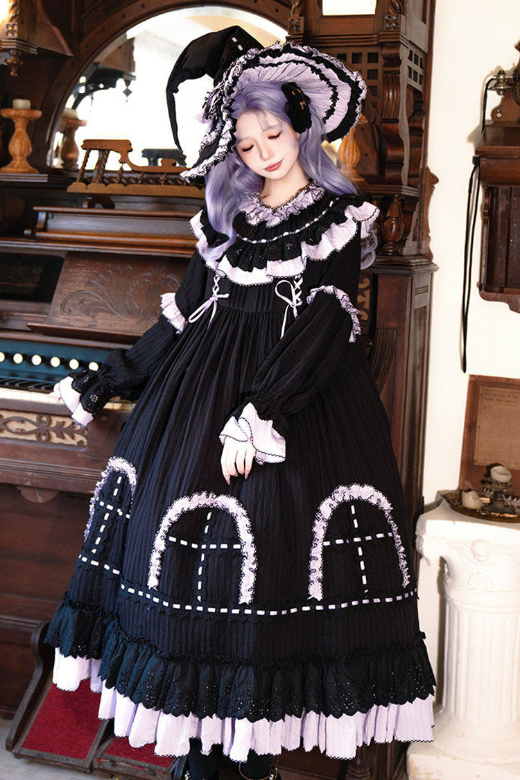 Twin Lilian - Round Collar Long Sleeves Double-Layered Ruffled Bow Lace-Up Gothic Lolita Dress - image 10