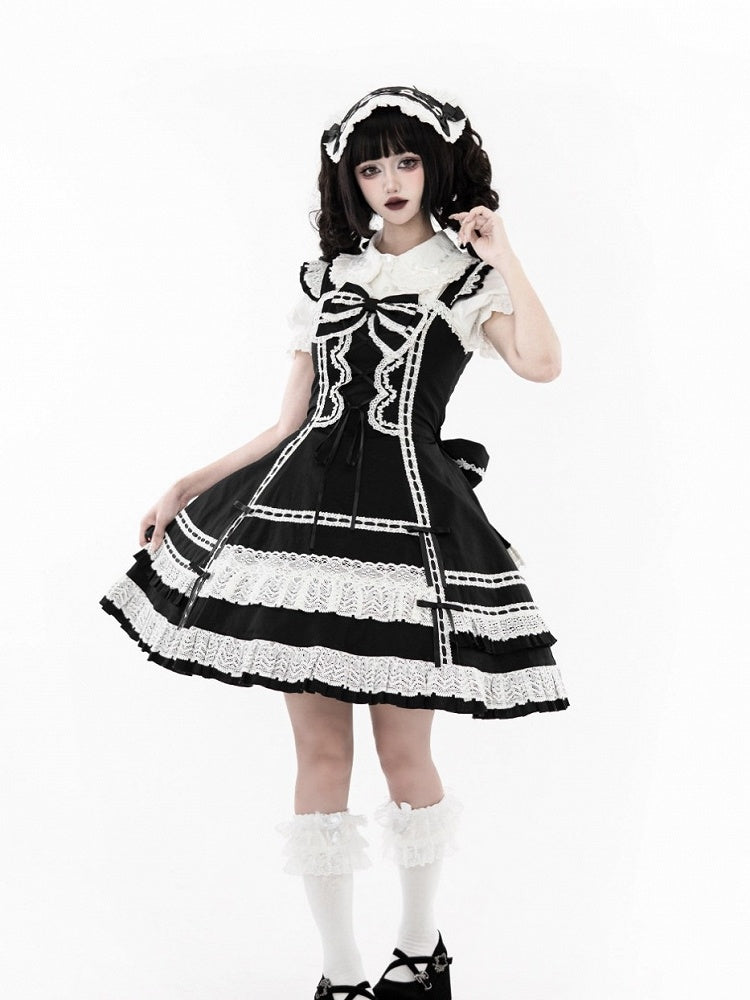 Monochrome Snowflake Cotton JSK Dress with Ruffle Trim - image 6