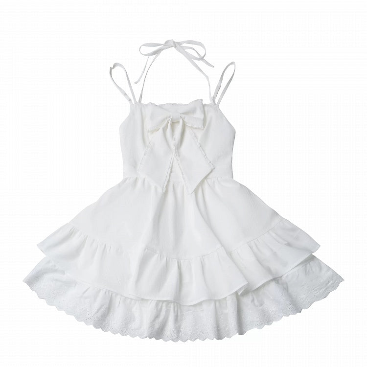 Ivory Halterneck Slip Dress with Lace Accents and Ribbon Knot - PINK SAVIOR - image 2