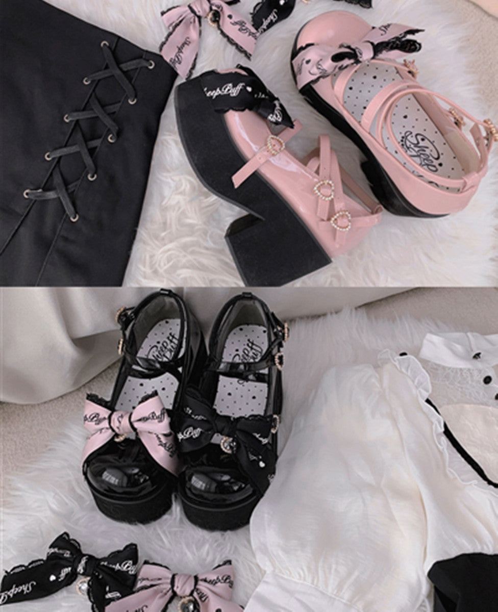 Black Pink Japanese Lolita Thick Heel Shoes - image 9