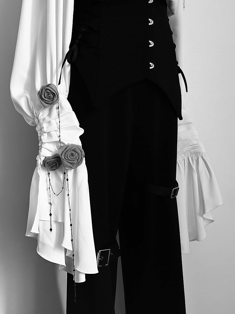 Ivory Cascading Ruffle Shirt with Gray Floral Chains - Shi Zhi Mao - image 5