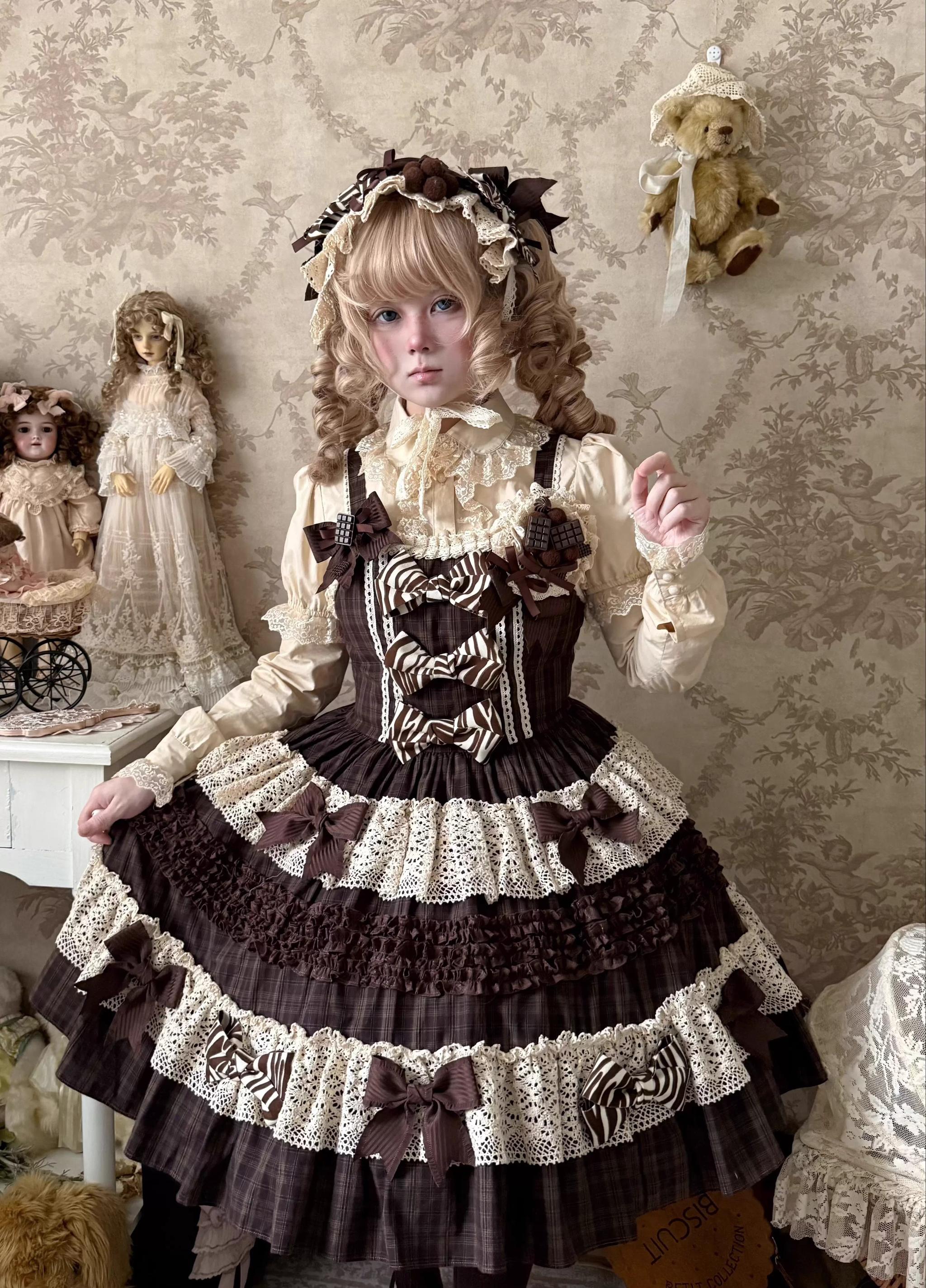 Coco Grace - Plaid Kawaii Lolita JSK Dress, Layered Ruffle & Bow and Accessories - image 11
