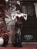 Goth Spiderweb Lace Wine Red Vampire Boned Corset - image 5