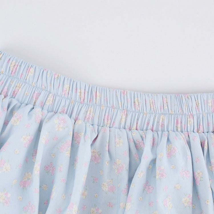 Blue Floral Print Bubble Shorts - serendipity - image 3