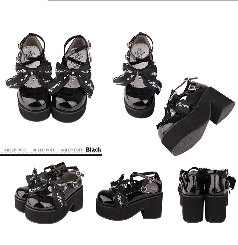 Black Pink Japanese Lolita Thick Heel Shoes - image 7