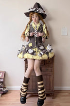 Witch and Paradise - Short Sleeves Ruffle Bowknot Sweet Japanese Halloween Lolita Dress Vest Set - image 9