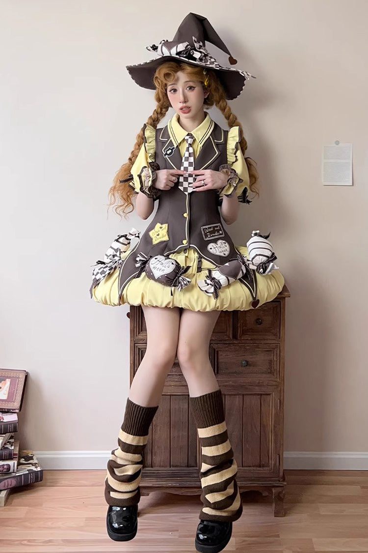 Witch and Paradise - Short Sleeves Ruffle Bowknot Sweet Japanese Halloween Lolita Dress Vest Set - image 9