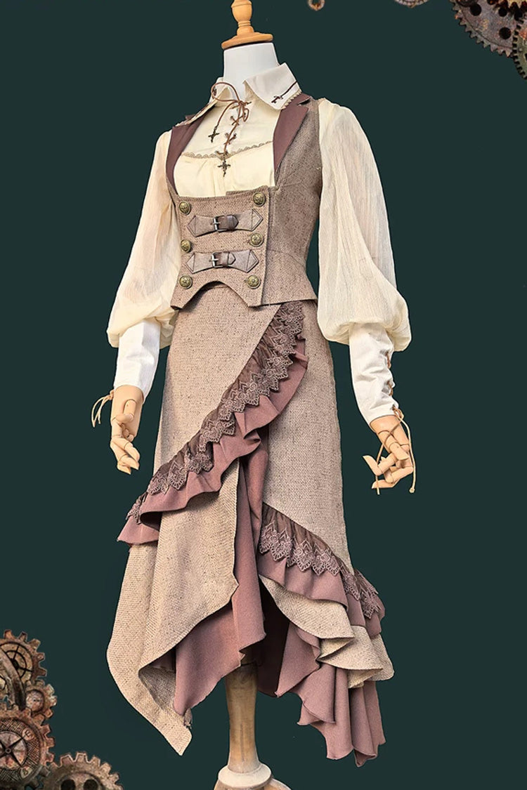 The Traveler - Sleeveless Ruffled Irregular Asymmetric Punk Lolita Skirt Set - image 4