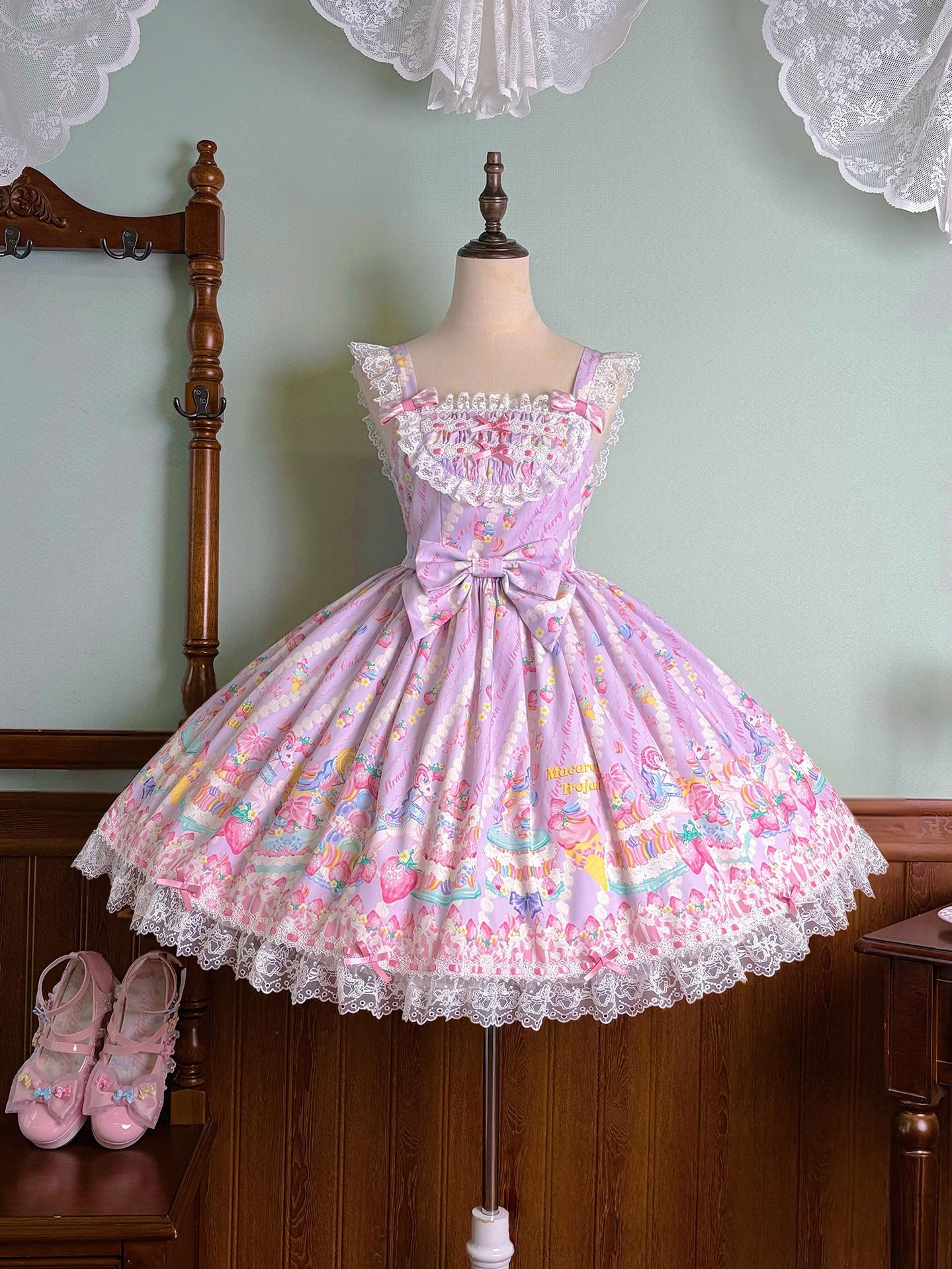 Macaron - Printed Sweet Lolita OP Dress and Old School JSK - image 80