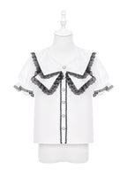 Black and White Jirai Kei Sailor Collar Blouse with Lace Detail - image 3