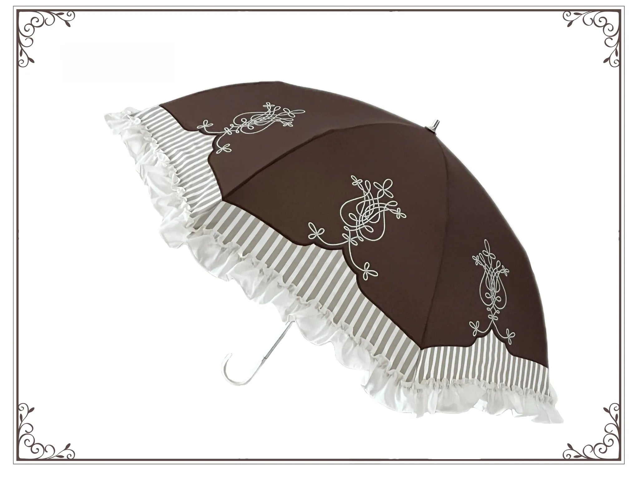 Lyre Academy - Classic Lolita 2-Fold Parasol, Lyre Print and Embroidered Trim - image 1