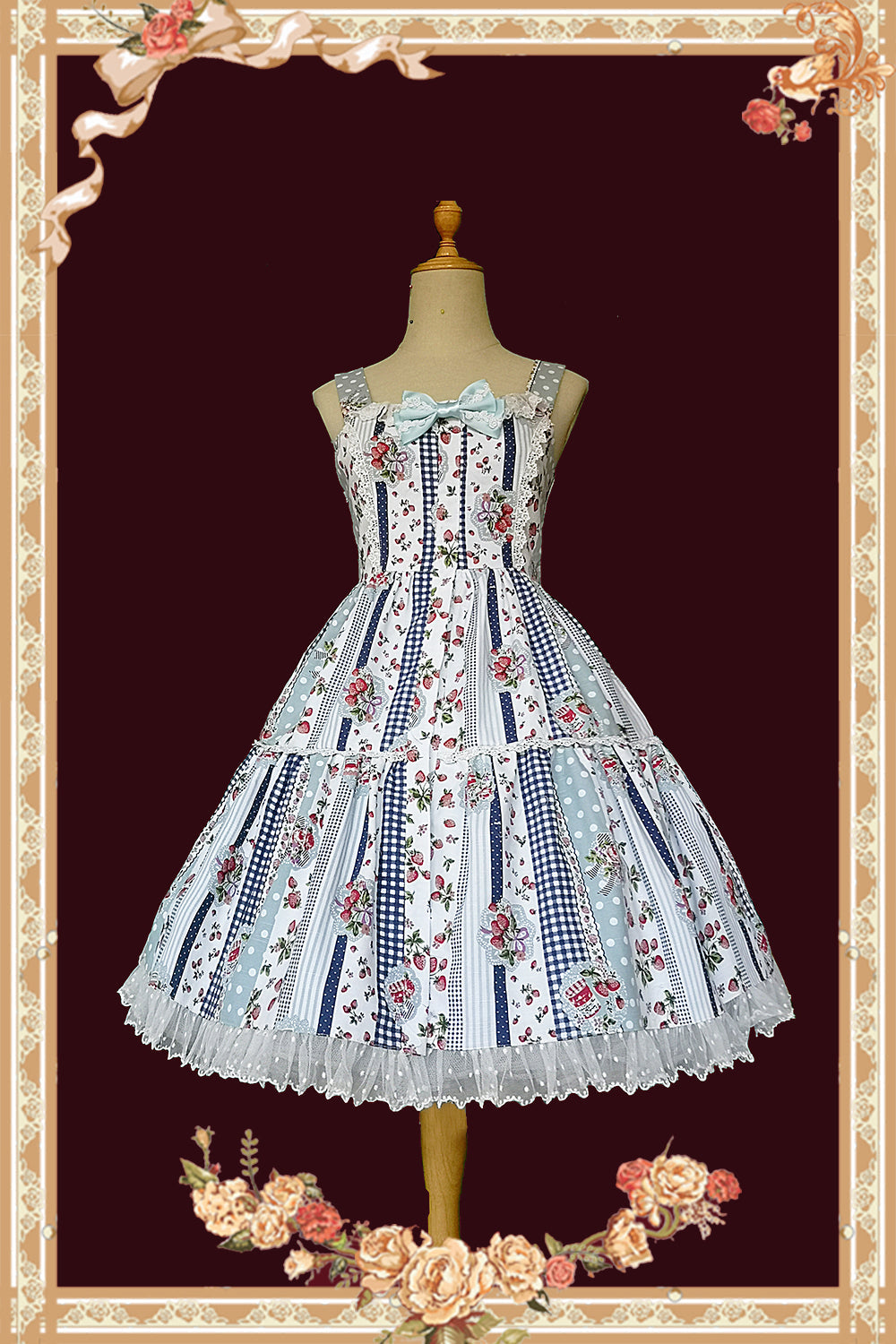 Strawberry Plaid - Sweet Lolita JSK Dress - image 10