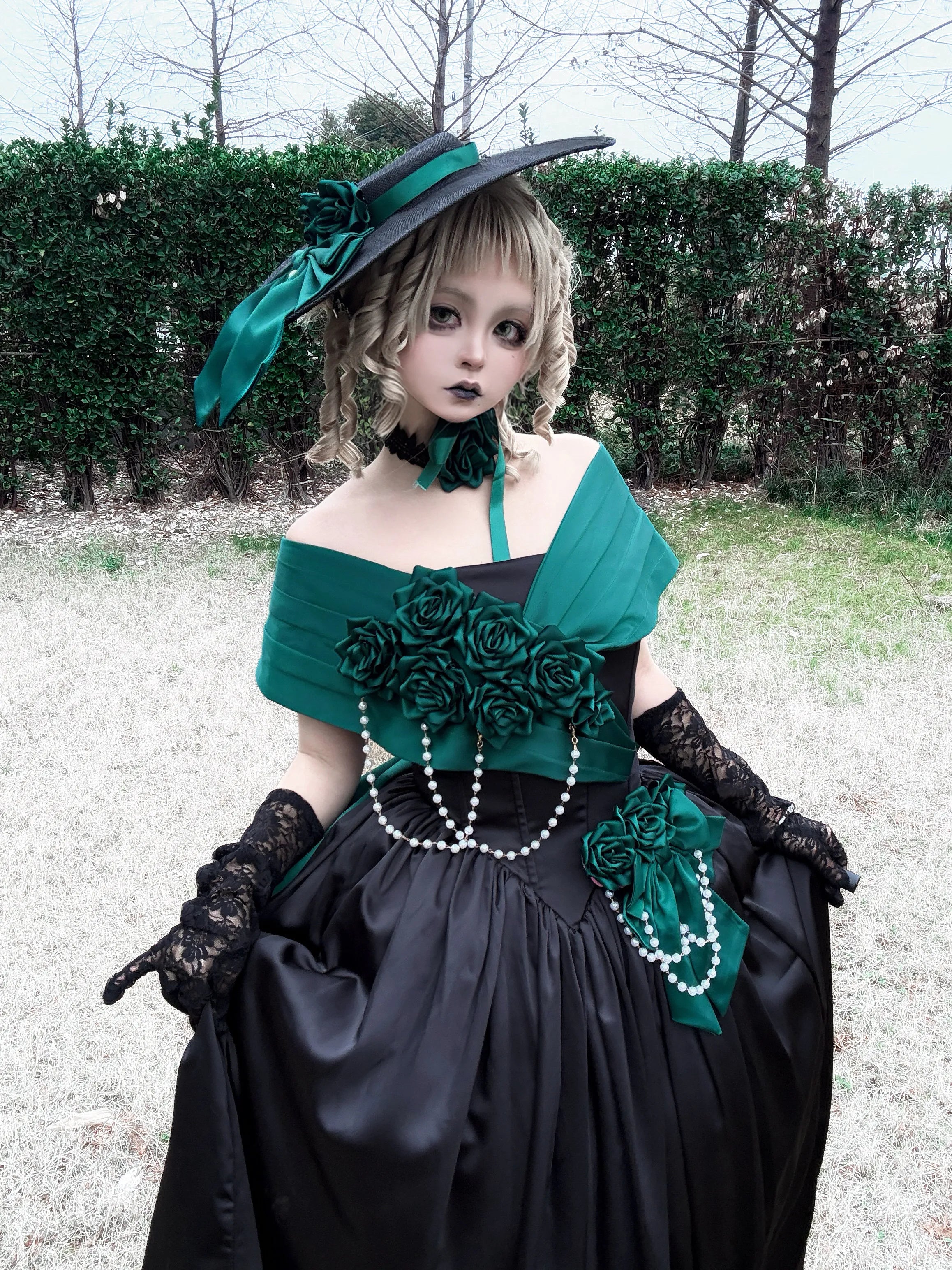 Rose 3D Floral Pearl Gothic Lolita Ball Gown OP Dress - image 9
