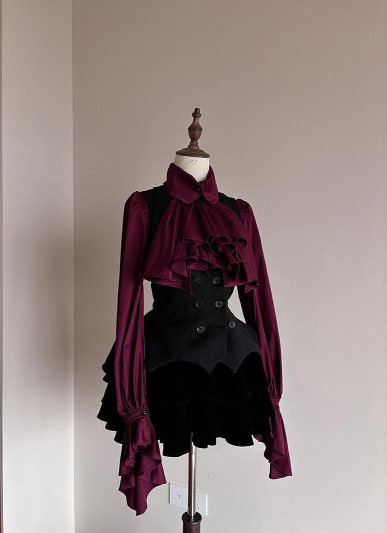 Final Nocturne - Black Gothic Lolita Vest, Bat-Wing Shape - image 6